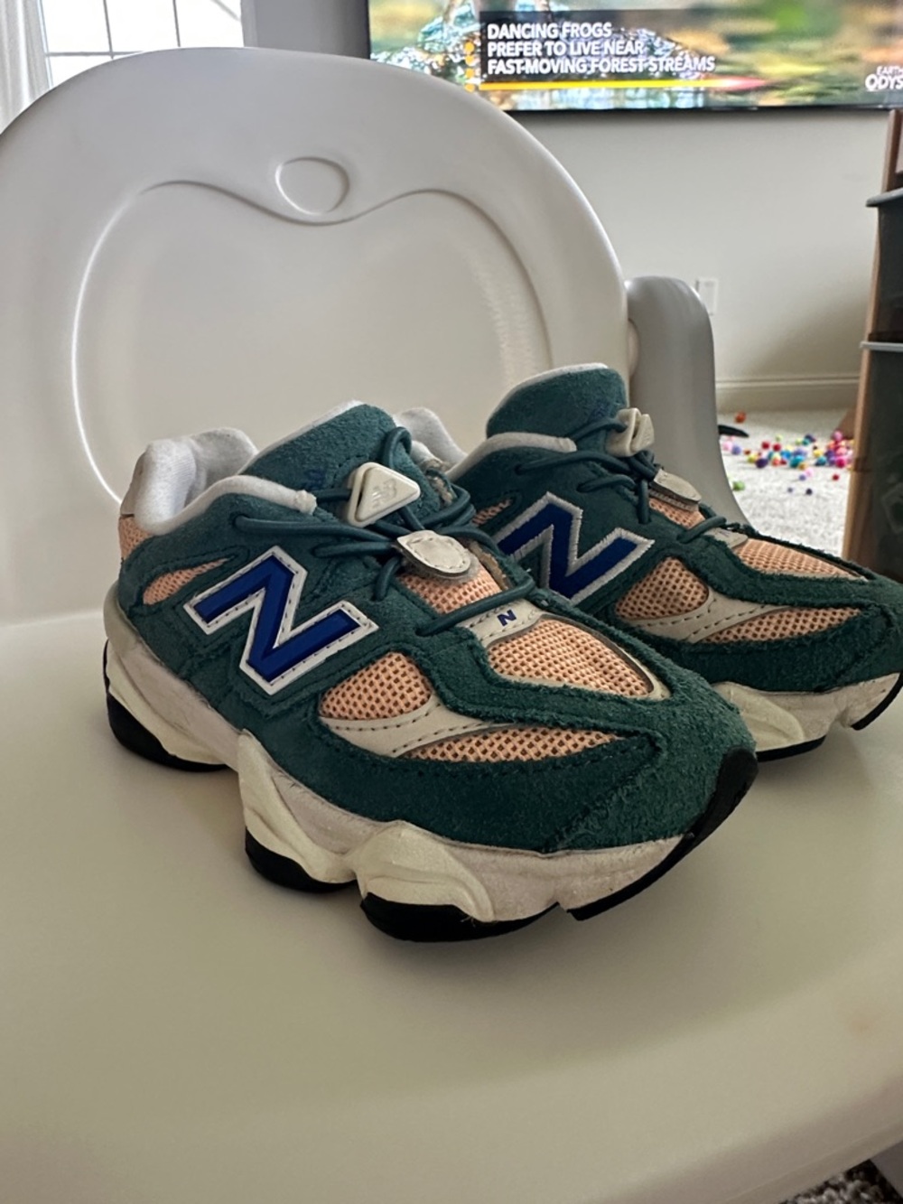 New Balance Kids Teal and Peach Sneakers with Blue Logo